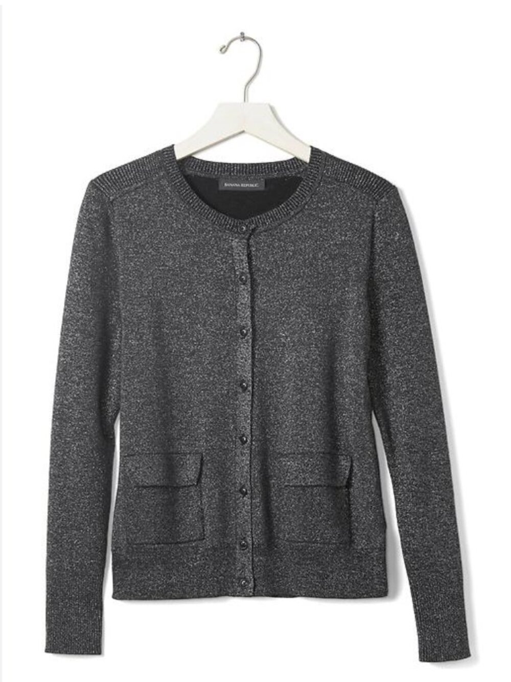 Banana Republic Metallic Pocket Cardigan Black Button-Front Wool Sweater
